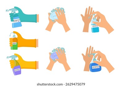 Closeup of human palm and finger cleaning routine in toilet or bathroom showing hand wash process with water splash and sanitary prevention for healthy body and infection control

