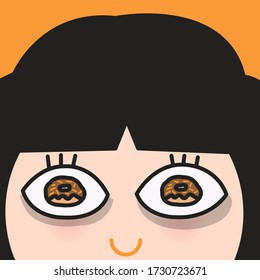Closeup Of Hungry Girl's Eyes With Donut In Concept Card Character illustration