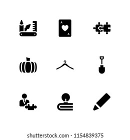 closeup icon. 9 closeup set with art and design, pen, puzzle and food and restaurant vector icons for web and mobile app