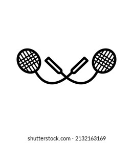 Icono de acercamiento raqueta de badminton, aislado en fondo blanco.