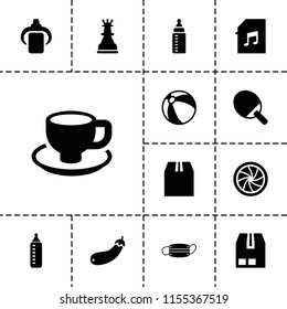Closeup icon. collection of 13 closeup filled icons such as baby bottle, beach ball, coffee cup, aubergine, cargo container. editable closeup icons for web and mobile.
