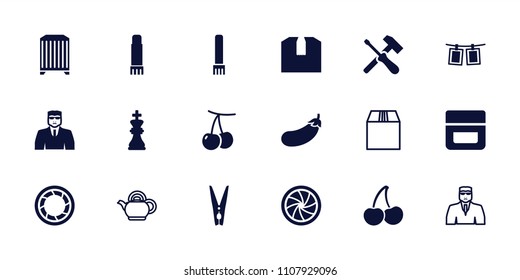 Closeup icon. collection of 18 closeup filled and outline icons such as cherry, cream, security guy, screwdriver, glue pen. editable closeup icons for web and mobile.