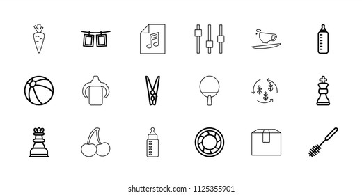 Closeup icon. collection of 18 closeup outline icons such as baby bottle, beach ball, toilet brush, camera shutter, cloth pin. editable closeup icons for web and mobile.