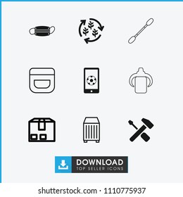 Closeup icon. collection of 9 closeup filled and outline icons such as medical mask, football on phone, cream, cargo container. editable closeup icons for web and mobile.