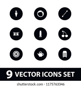 Closeup icon. collection of 9 closeup filled icons such as cotton buds, cargo container, glue pen, camera shutter, photos on rope. editable closeup icons for web and mobile.