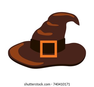 Closeup of icon representing vintage hat that traditionally wear witches, image depicted on vector illustration isolated on white background