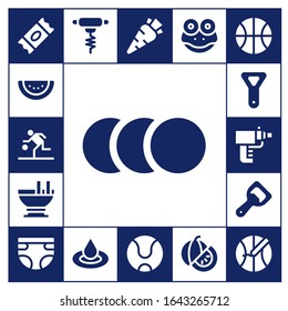 closeup icon set. 17 filled closeup icons.  Simple modern icons such as: Sugar, Watermelon, Basketball, Balls, Custard, Bottle opener, Particle gun, Diaper, Droplet, Carrot, Tennis ball