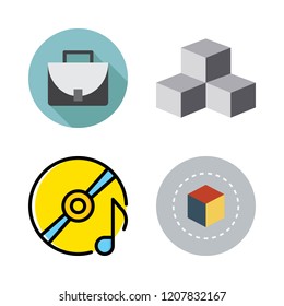 close-up icon set. vector set about cube, compact disc, briefcase and cubes icons set.