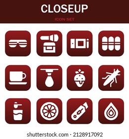 closeup icon set. Vector thin line illustrations related with Sunglasses, Powder and Graphic tablet