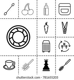 Closeup icons. set of 13 editable outline closeup icons such as chess king, harvest, carrot, cream, cotton buds, toilet brush, coffee cup, cargo container, camera shutter