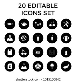 Closeup icons. set of 20 editable filled closeup icons such as harvest, carrot, baby bottle, security guy, cherry. best quality closeup elements in trendy style.