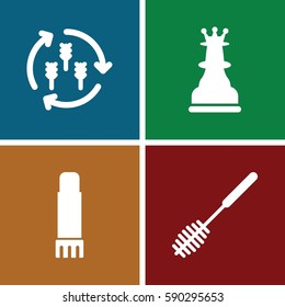 closeup icons set. Set of 4 closeup filled icons such as harvest, toilet brush, glue pen
