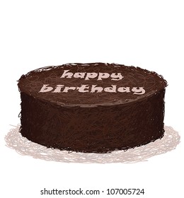closeup illustration of baked chocolate birthday cake.