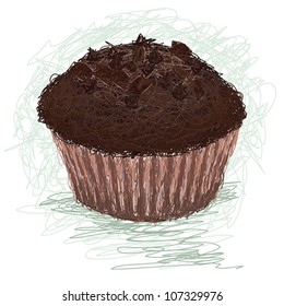 closeup illustration of a chocolate muffin, cup cake snack.