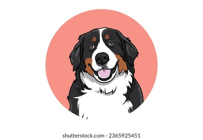 Nahaufnahme - Illustrationskonzept. Illustration eines bernischen Hundes mit dicken Fellen gemischt mit Schwarz, Weiß und Braun. schöner Hund. Hundekunst