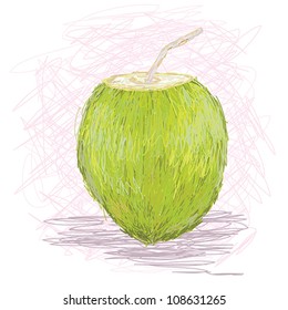 closeup illustration of a fresh coconut fruit juice drink.