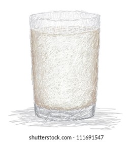closeup illustration of fresh glass of milk isolated in white background.