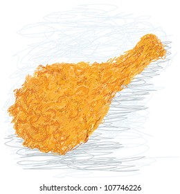 closeup illustration of a freshly cooked crispy fried chicken leg.
