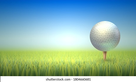 Close-up illustration of a golf course and a golf ball
