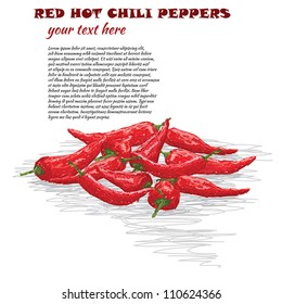 closeup illustration of group of red hot chili pepper isolated in white background.