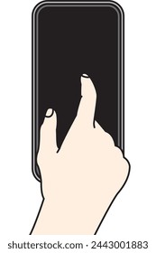 Close-up illustration of a hand tapping a smartphone
