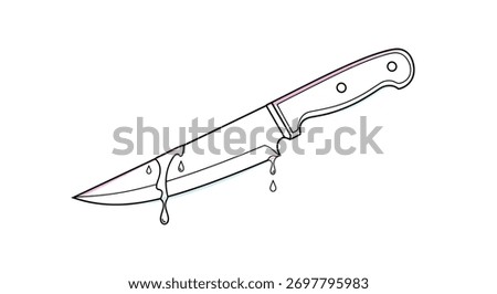 Close-up illustration of a knife with dripping liquid, possibly blood, on a white background.