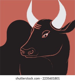 closeup illustration of mighty bull standing in attitude 