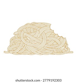 A close-up illustration of a pile of spaghetti with a bite mark on the side.
