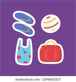 A close-up image of a bag, a ball, and a pair of flip flops. This versatile asset is suitable for summer-themed designs, vacation promotions, and travel-related content. Ideal for lifestyle and leisur