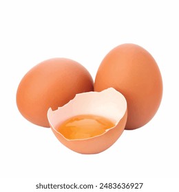 Close-up image of fresh organic chicken eggs arranged in a rustic wooden basket. These eggs, sourced from free-range chickens, boast rich brown shells and promise superior quality. Perfect for promoti