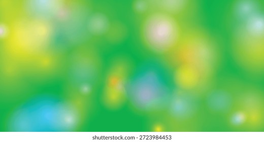 Una Imagen de primer plano de un exuberante fondo verde con coloridos efectos bokeh esparcidos por todas partes. Las luces borrosas y desenfocadas crean una atmósfera caprichosa y de ensueño, perfecta para evocar una sensación de naturaleza y tranquilidad.
