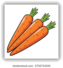 A close-up image showcases a cluster of fresh carrots against a transparent background. Several whole, elongated carrots are arranged diagonally, overlapping each other. Their vibrant orange color is the dominant hue, with su