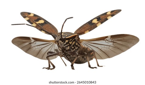 Close-up Image of a Squash Bug (Anasa Tristis) in Flight Posture, Wings Fully Extended