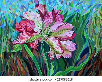 close-up image of tulip in graphic style and abstract background