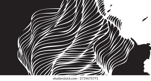 A close-up of intricate, flowing white lines creating a textured, organic form against a stark black backdrop.