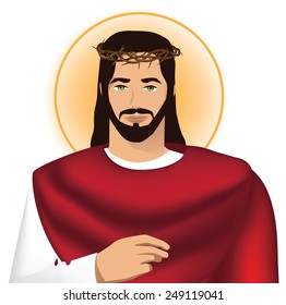 Closeup of Jesus wearing crown of thorns EPS 10 vector royalty free stock illustration