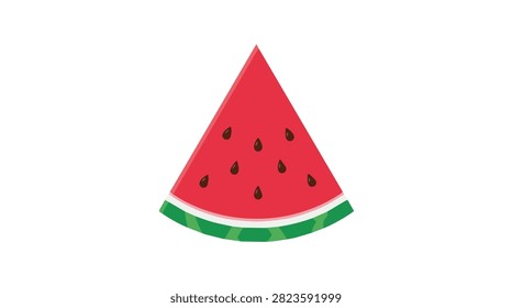 Close-up of a juicy watermelon slice showcasing vivid red interior, black seeds, and green rind on a clean white surface.