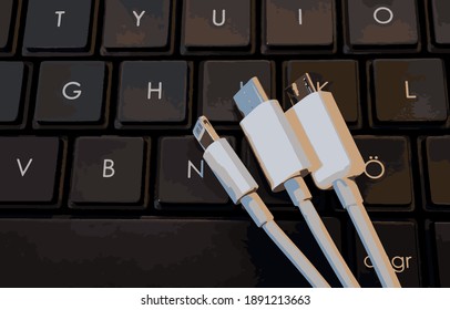 close-up keyboard and connecting cables