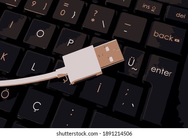 close-up keyboard and connecting cables