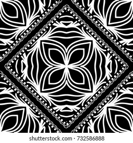 Close-up lace seamless pattern. Black and white. Vector. For scrapbooking, wallpaper, cases for smartphones, print, surface texture, pillows, bags.