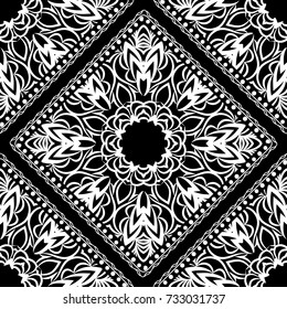 Close-up lace seamless pattern. Black and white. Vector. For scrapbooking, wallpaper, cases for smartphones, print, surface texture, pillows, bags.