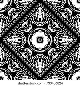 Close-up lace seamless pattern. Black and white. Vector. For scrapbooking, wallpaper, cases for smartphones, print, surface texture, pillows, bags.