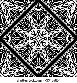 Close-up lace seamless pattern. Black and white. Vector. For scrapbooking, wallpaper, cases for smartphones, print, surface texture, pillows, bags.