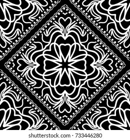 Close-up lace seamless pattern. Black and white. Vector. For scrapbooking, wallpaper, cases for smartphones, print, surface texture, pillows, bags.