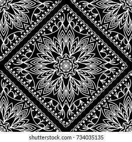 Close-up lace seamless pattern. Black and white. Vector. For scrapbooking, wallpaper, cases for smartphones, print, surface texture, pillows, bags.