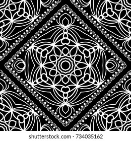 Close-up lace seamless pattern. Black and white. Vector. For scrapbooking, wallpaper, cases for smartphones, print, surface texture, pillows, bags.