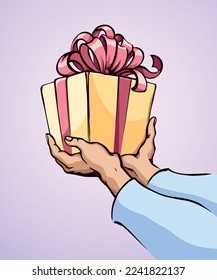 La mano da un regalo. Dibujo de vectores