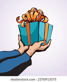 La mano da un regalo. Dibujo de vectores