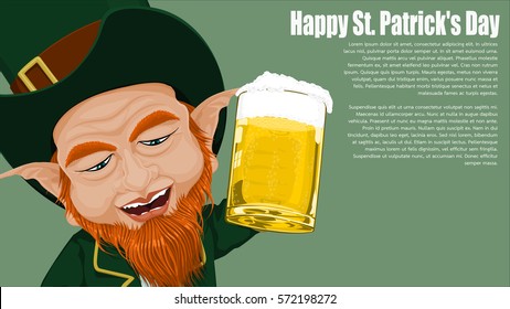 Closeup of Leprechaun on green background
