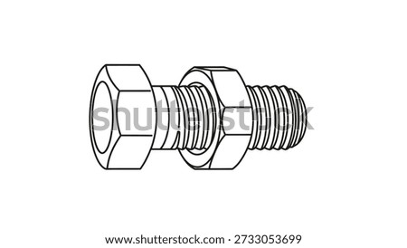 Close-up line art illustration of a bolt and nut fastener, representing industrial connection and engineering concepts.